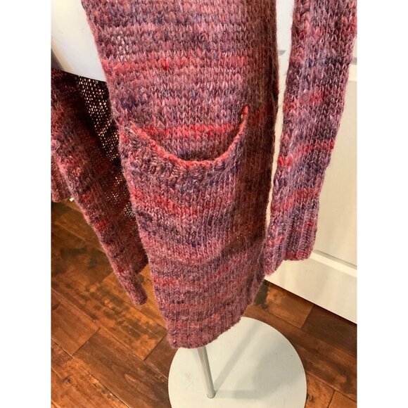 Allison Joy Pink & Purple Long Open Knit Cardigan Sweater, Size Medium - Picture 2 of 6